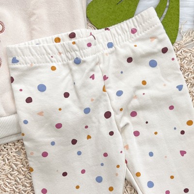 Conj. Casaco Ursinha de Pelinho e Calça Legging Confetes - Creme